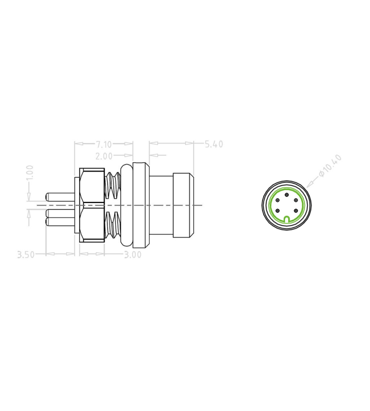 Mini B Male panel mount connector