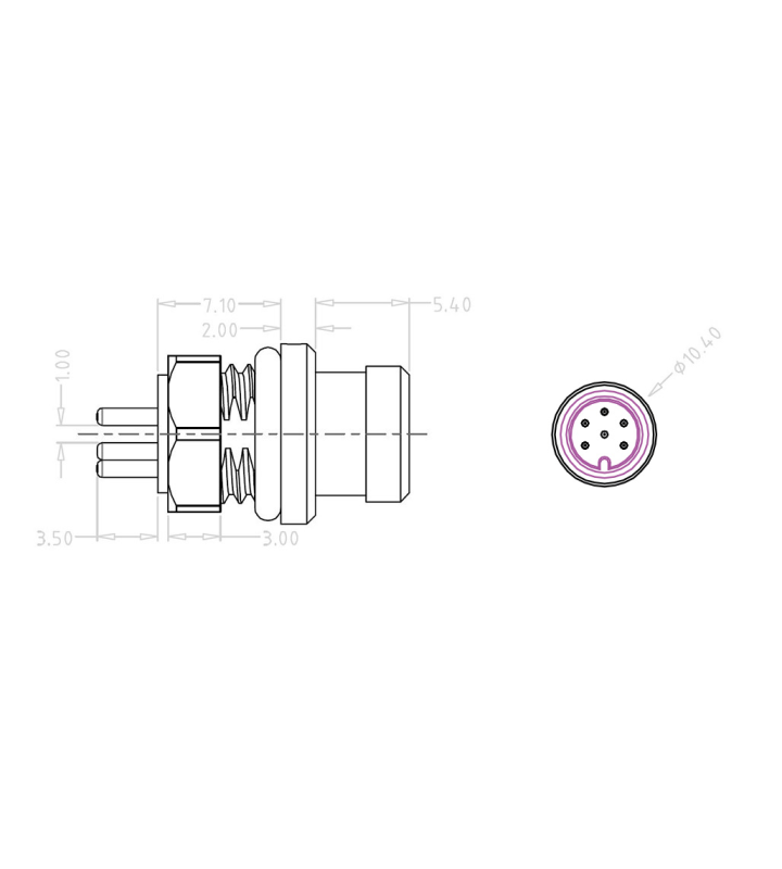 Mini B Male panel mount connector