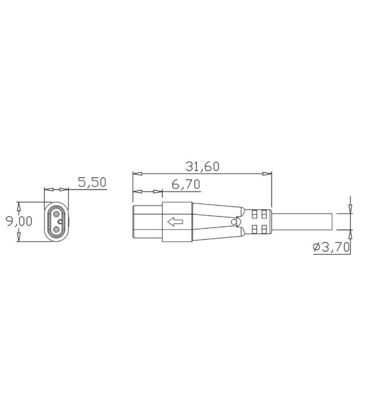 Mini E male cable connector