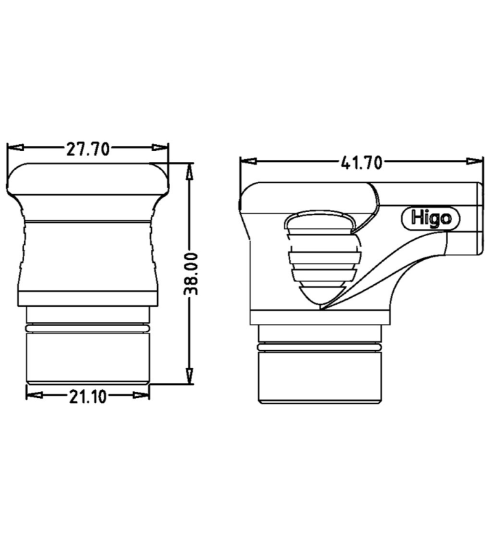 Battery male angled plug connector 48V code, no locking push-on
