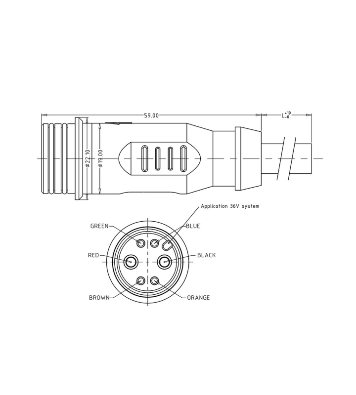 Battery Male plug connector 36V code, no locking (push-on)