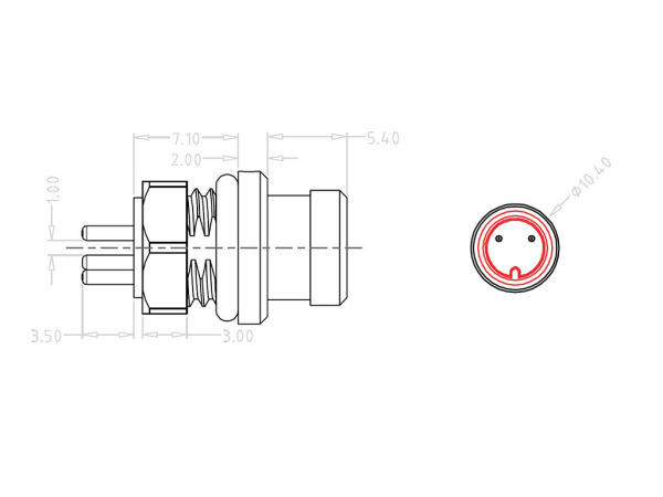 Mini B Male panel mount connector
