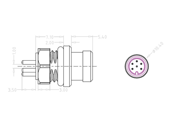 Mini B Male panel mount connector