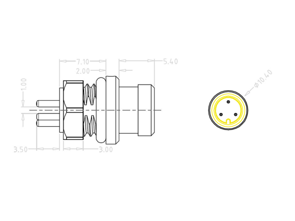 Mini B Male panel mount connector