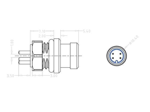 Mini B Male panel mount connector