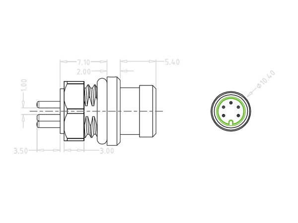 Mini B Male panel mount connector