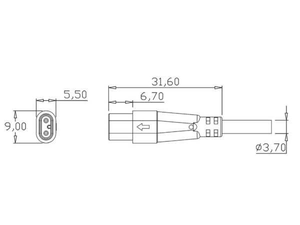 Mini E male cable connector