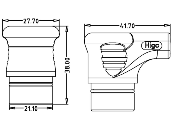 Battery male angled plug connector 48V code, no locking push-on